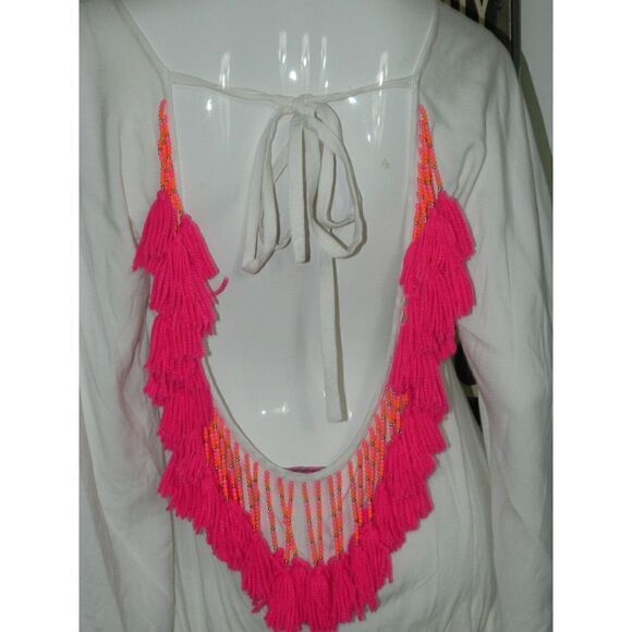 Sundress Brand Dress Cover Up Size XS/S White‎ Pink Tassels Ruffle Sleeve - Picture 3 of 11